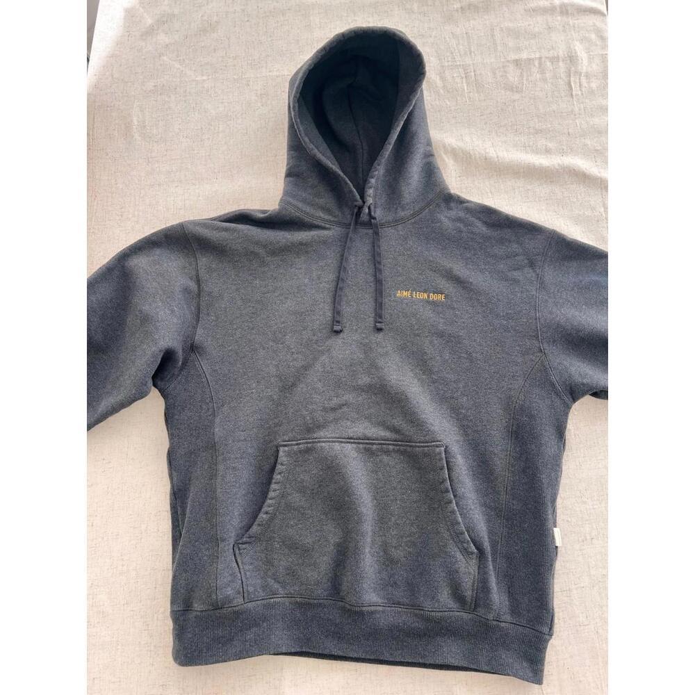 Aime Leon Dore Mens Cotton Embroidered Pullover Hoodie Gray Size Large
